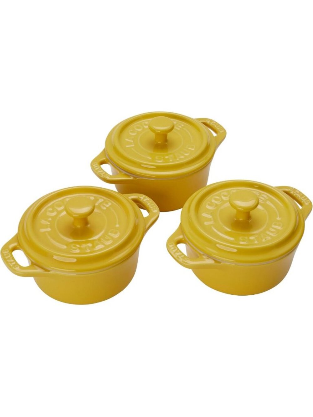 3-Piece Mini Round Cocotte Set in Citron - Ceramic Bakeware for Stylish Cooking